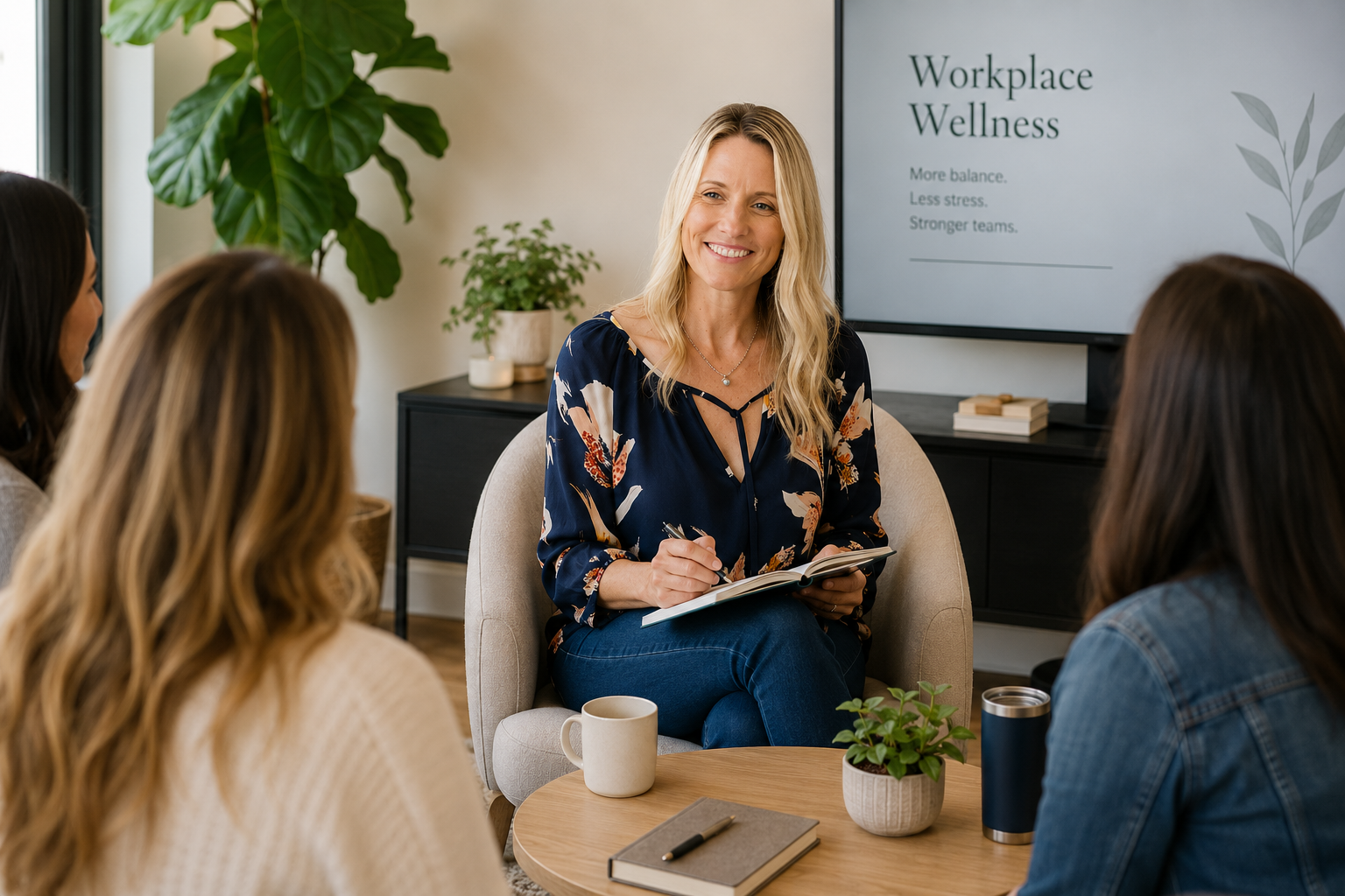Rachel leading a workplace wellness session