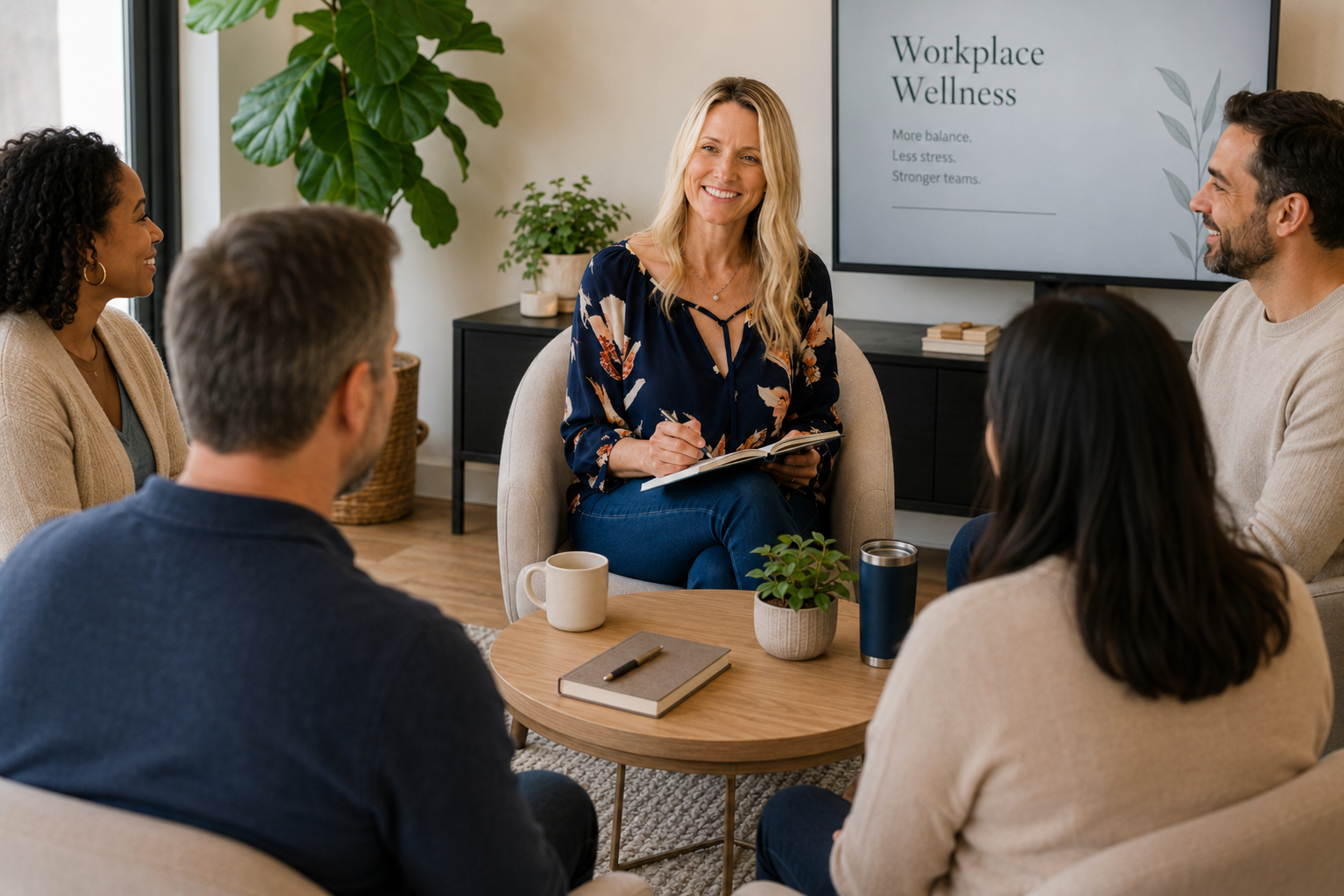 Rachel facilitating a workplace wellness conversation